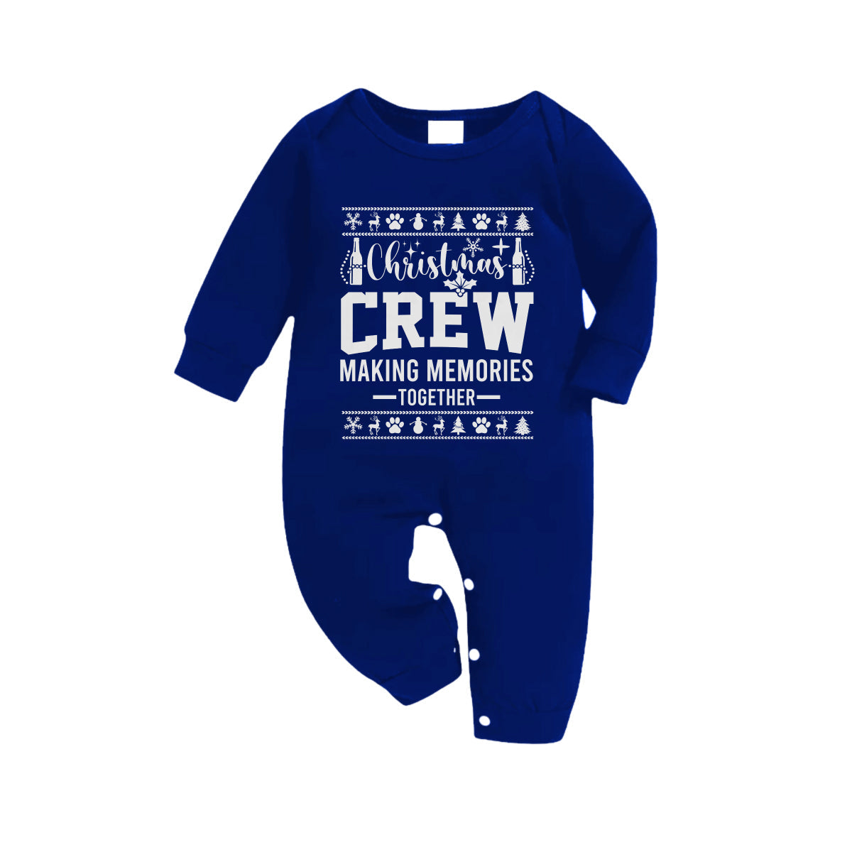 Christmas Family Matching Pajamas-Navy & White Plaid Pjs Set with "Christmas Crew Making Memories Together" and Christmas Pattern Print