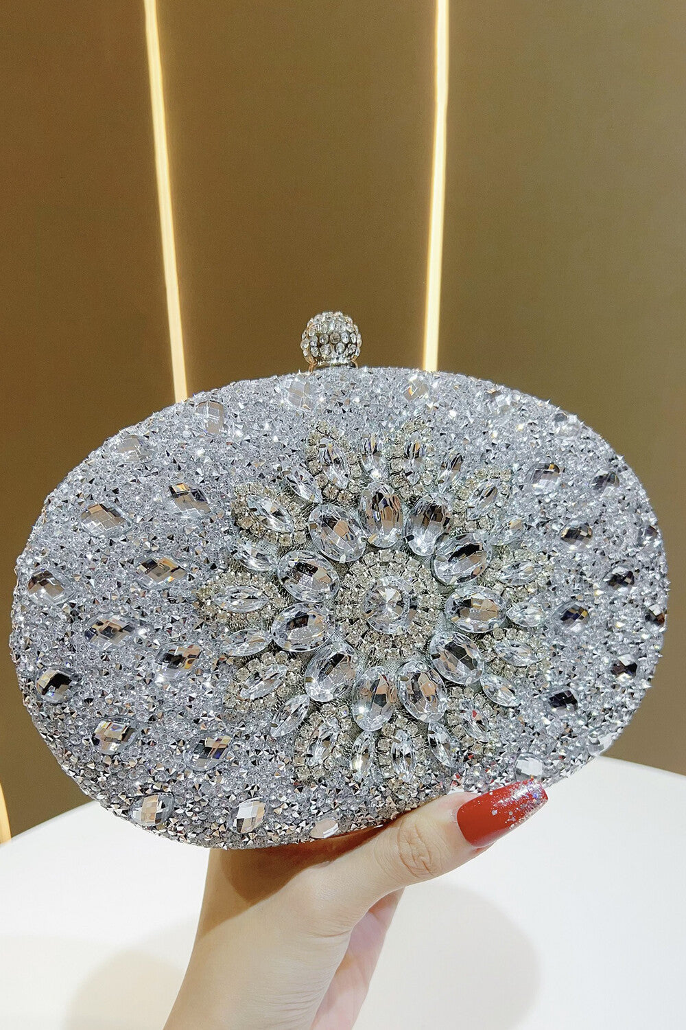 Inlaid Rhinestone Decor Party Oval Clutch Bag