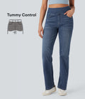 FlexTM High Waisted Tummy Control Washed Casual Bootcut Jeans with Pockets