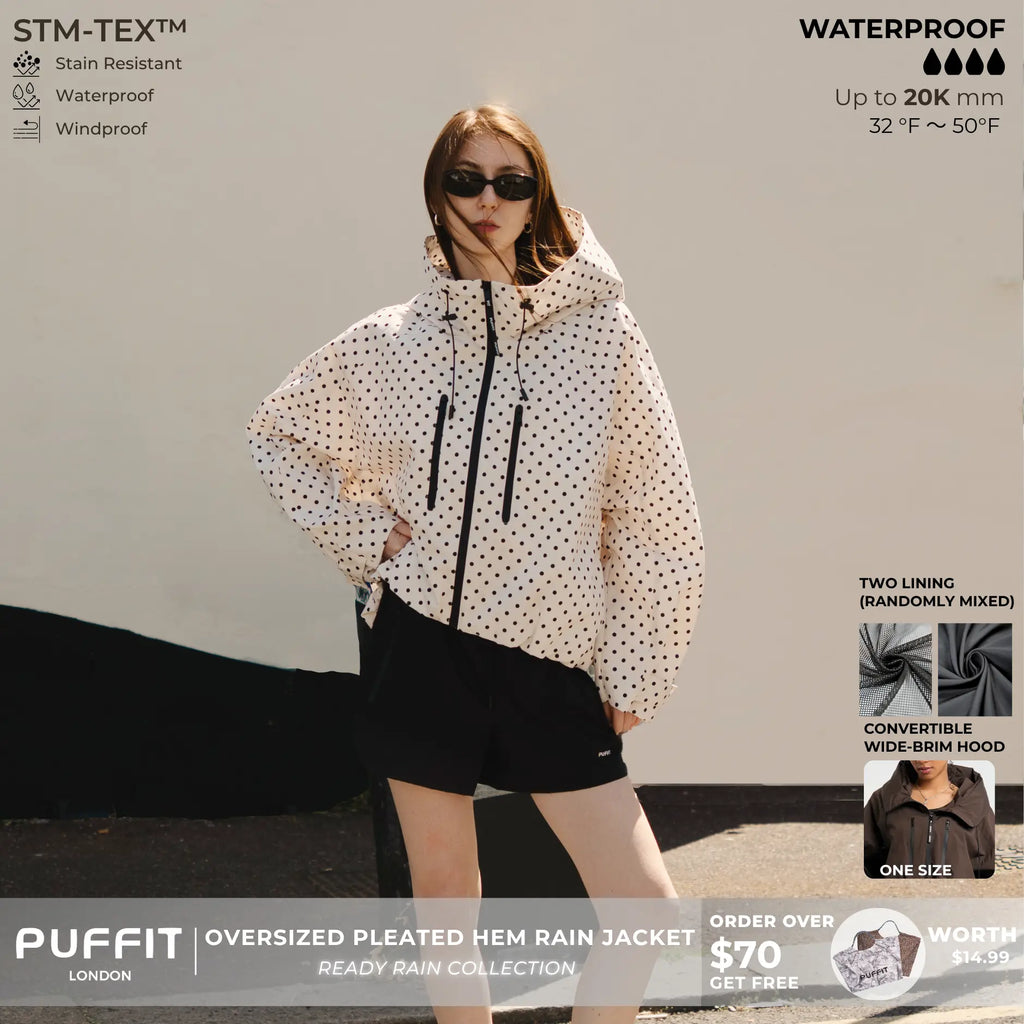 Short Oversized Rain Jacket With Bubble Hem,Loose Fit