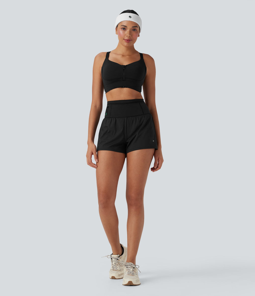 SpeedWaveTM High Waisted Contrast Mesh 2-in-1 Quick Dry Running Shorts with Pockets