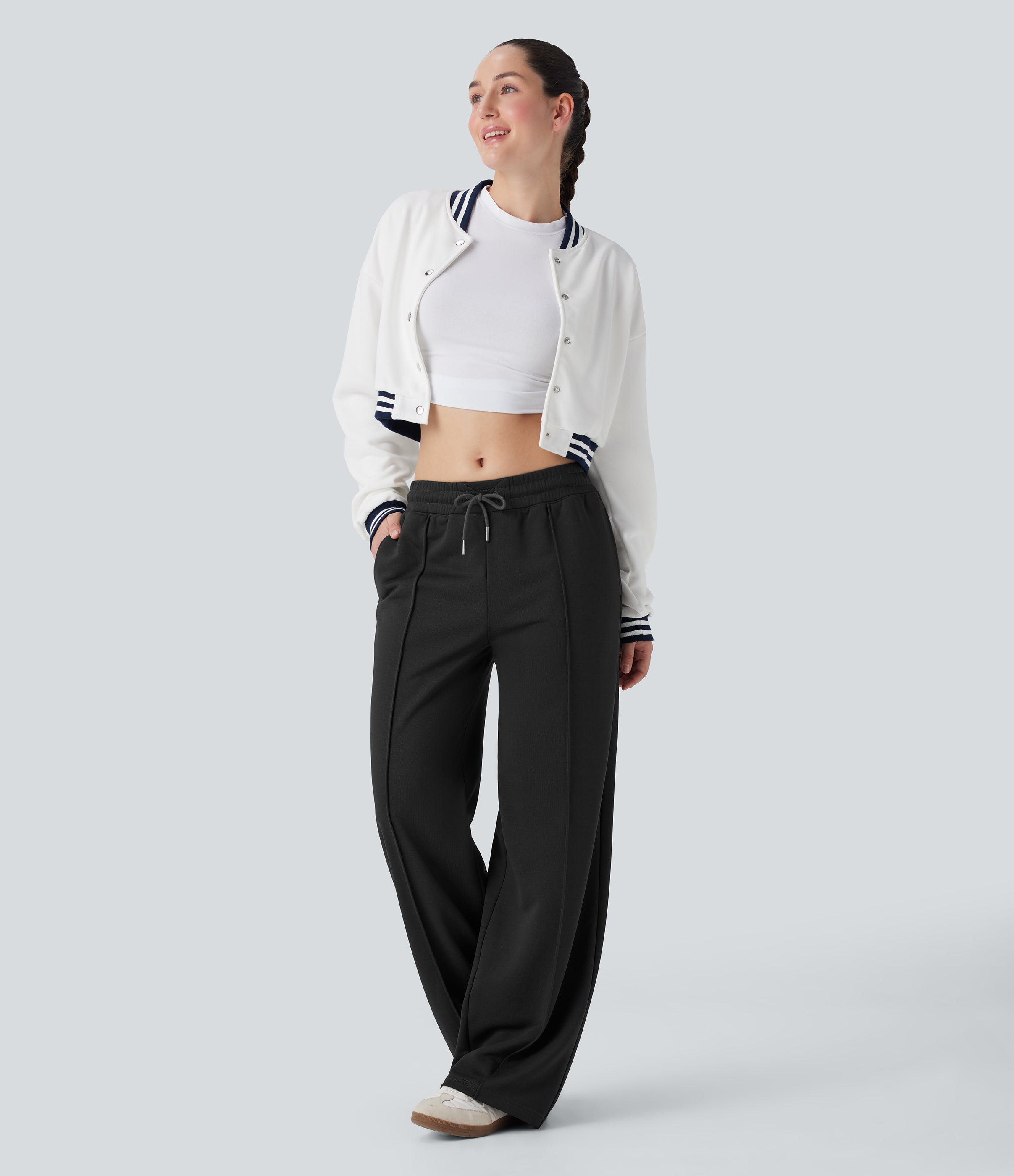 Low Rise Drawstring Wide Leg Casual Pants with Pockets