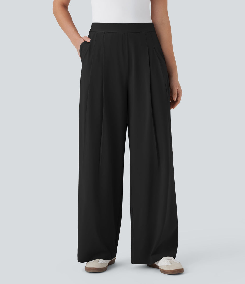 BreezefulTM High Waisted Wide Leg Quick Dry Work Pants with Pockets