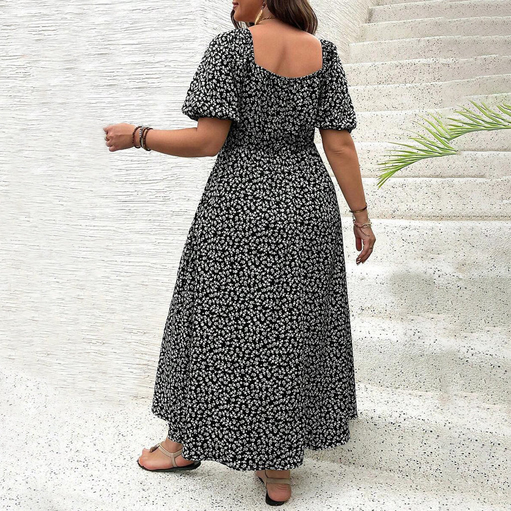 Floral Print Split Detail Short Sleeve Bardot Dress
