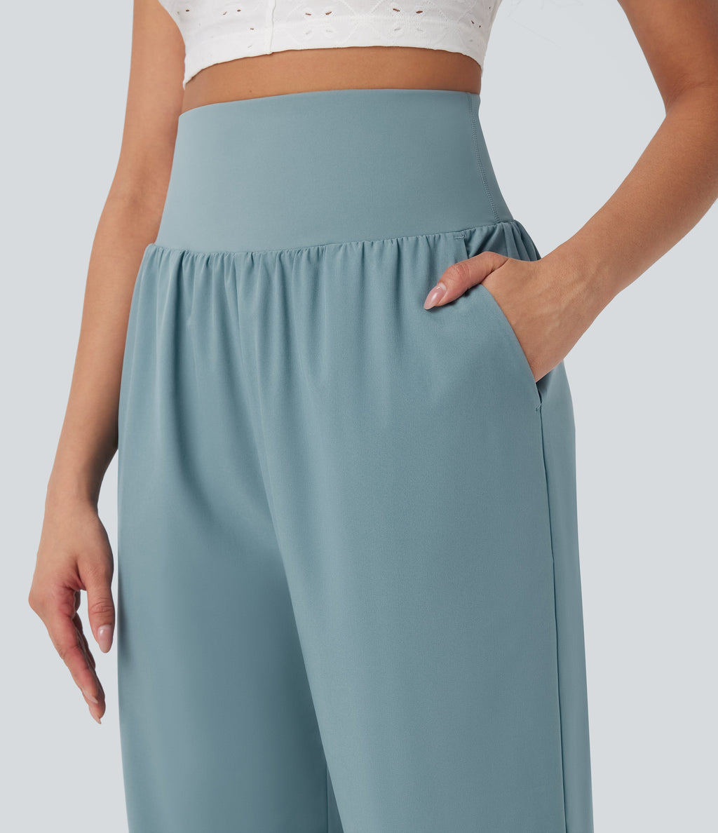 BreezefulTM SoCinched High Waisted Tummy Control Hem Quick Dry Capri Pants with Pockets