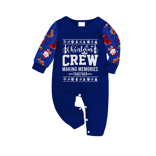 Christmas Family Matching Pajamas-Cozy Blue Pjs Set with "Christmas Crew Making Memories Together"  and Christmas Pattern Print