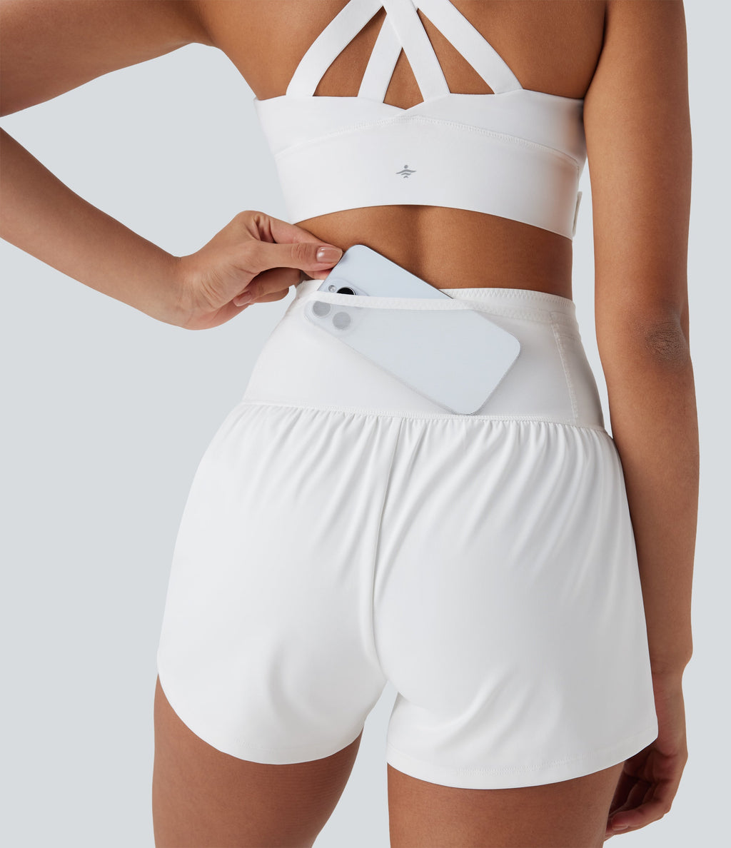 SpeedWaveTM High Waisted Contrast Mesh 2-in-1 Quick Dry Running Shorts with Pockets