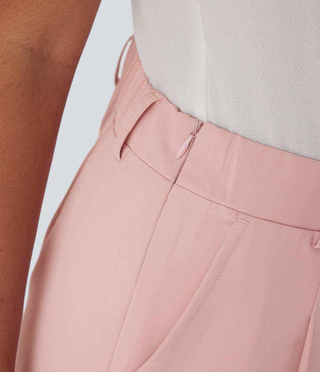 High Waisted Belted Wide Leg Cropped Work Pants with Pockets