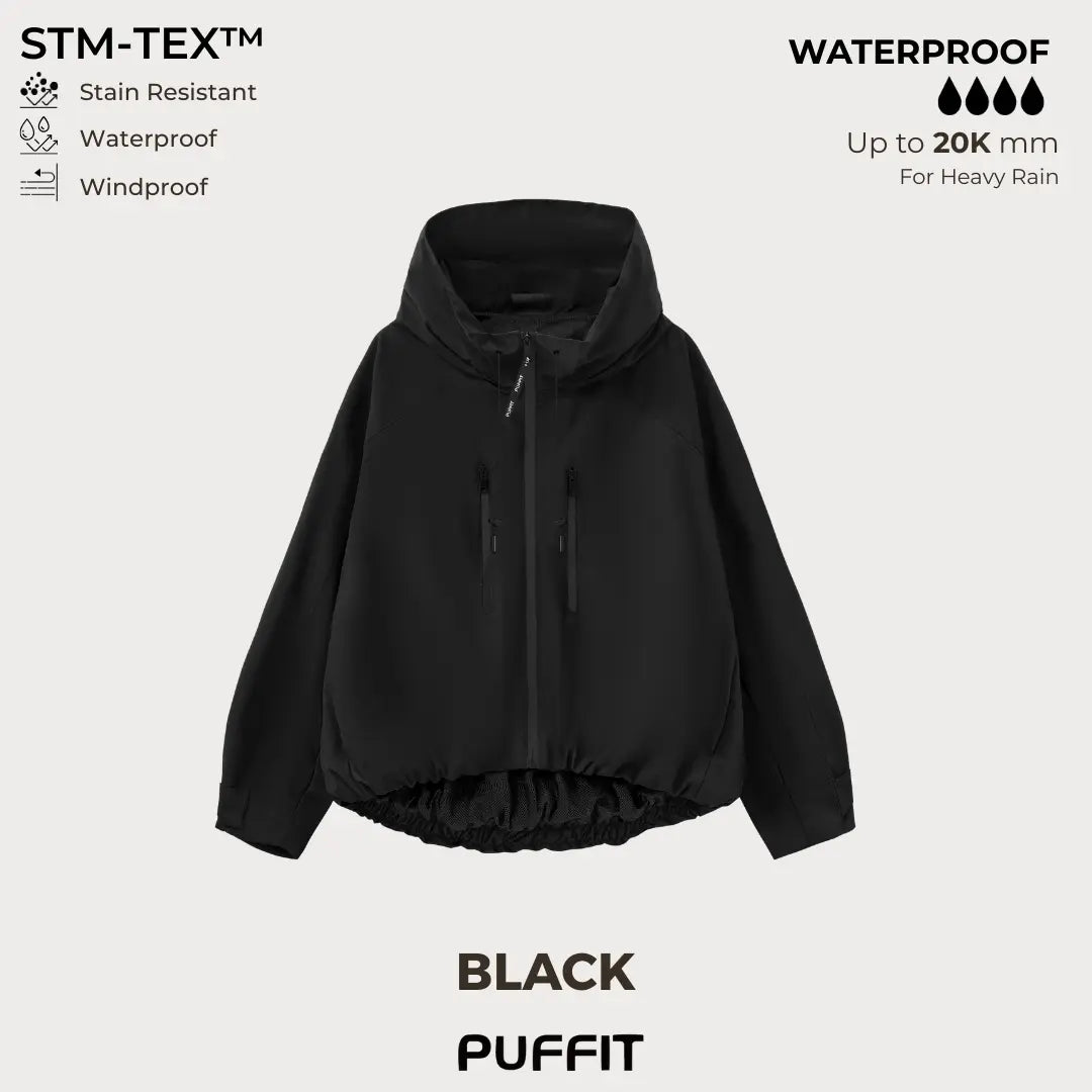 Short Oversized Rain Jacket With Bubble Hem,Loose Fit
