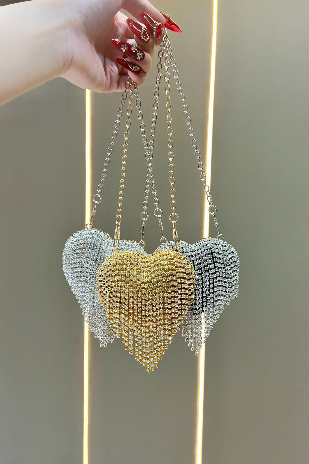 Heart Shaped Rhinestone Tassel Shoulder Crossbody Clutch Bag