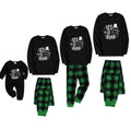 Christmas Family Matching Pajamas-Black Top and Green Plaid Pants Pjs Set with Snowman and Christmas Slogan Print