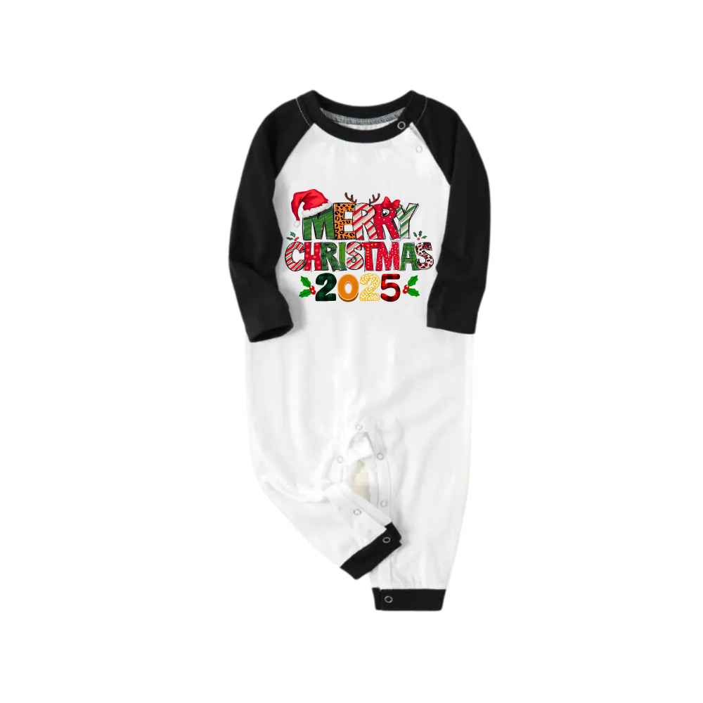 Black Raglan Top Green Plaid Christmas Pajamas Set With Colorful Merry Christmas 2025 Holiday Text
