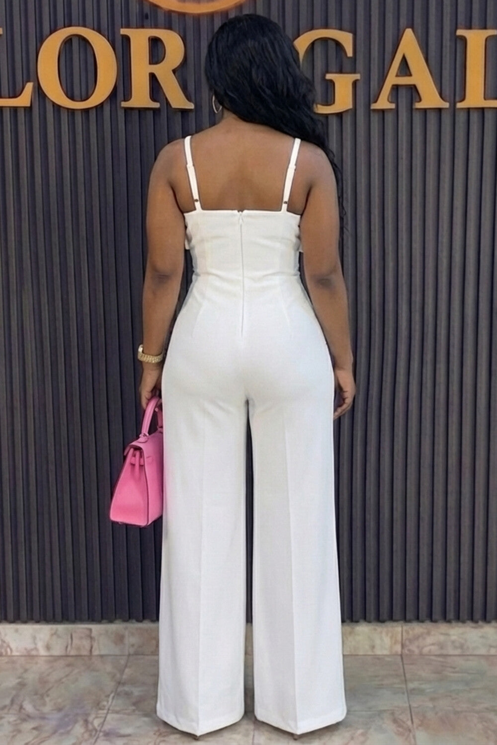 Cami Neck Sleeveless Bow Decor Solid Color Casual Jumpsuit-Pink
