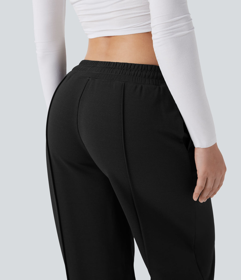 Low Rise Drawstring Wide Leg Casual Pants with Pockets