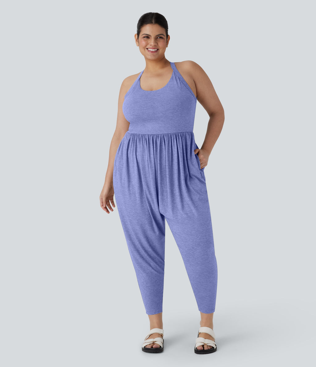 Backless Twisted Harem Casual Plus Size Jumpsuit with Side Pocket-Easy Peezy Edition