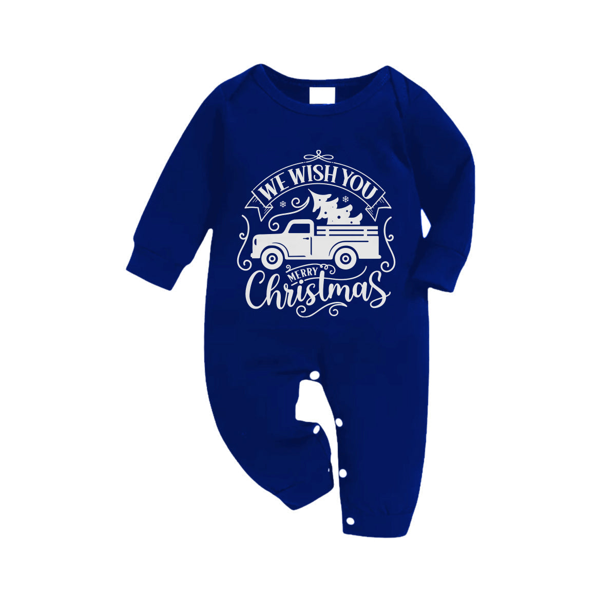 Christmas Family Matching Pajamas-Navy & White Plaid Pjs Set with Christmas Car and "We Wish You A Merry Christmas" Print