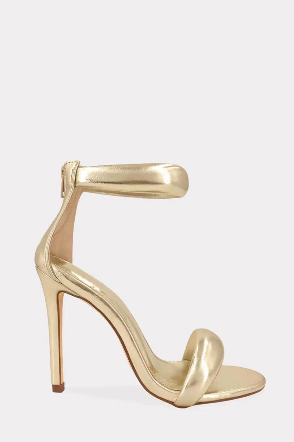 Elegant Glossy Ankle Strap Peep Toe Plain Stiletto Heels-Black