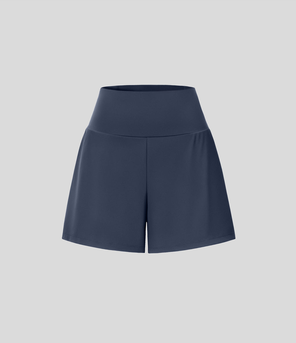 2026🔥UK Super High Waisted Back Pocket & Side Hidden Pocket 2-in-1 Yoga Shorts-Mood Indigo