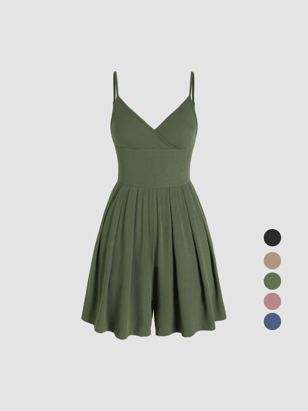 Women's Plain Backless Wrap Cami Romper, Casual Adjustable Spaghetti Strap Wide Leg Romper, Summer Outfits 2025, Ladies Clothes for Daily Wear