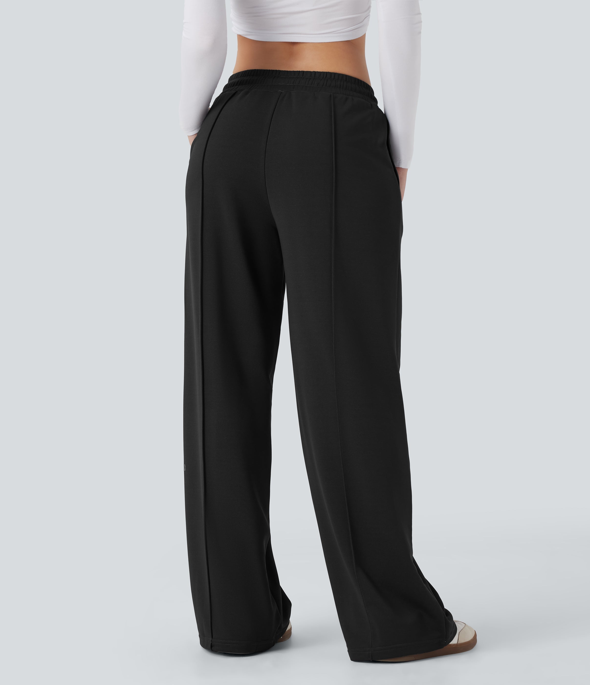 Low Rise Drawstring Wide Leg Casual Pants with Pockets
