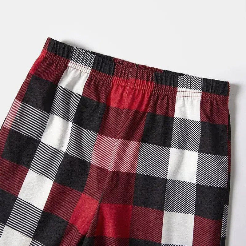 Christmas Family Matching Pajamas-Red and Gray Plaid Pjs set with "Let It Snow" and Christmas Snowman Pattern Colorful Print