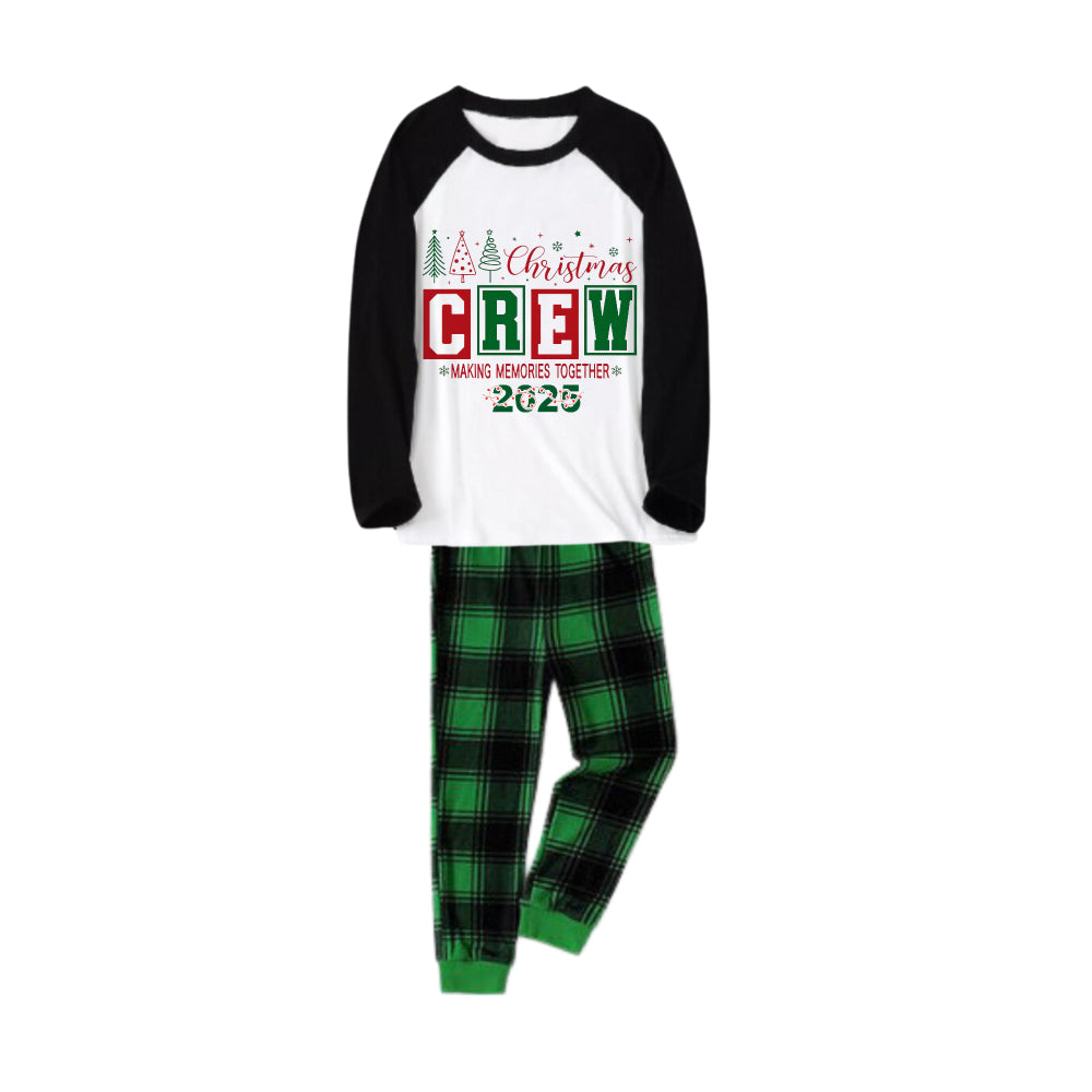 Black Raglan Top Green Plaid Christmas Pajamas Set With Christmas Crew Holiday Text