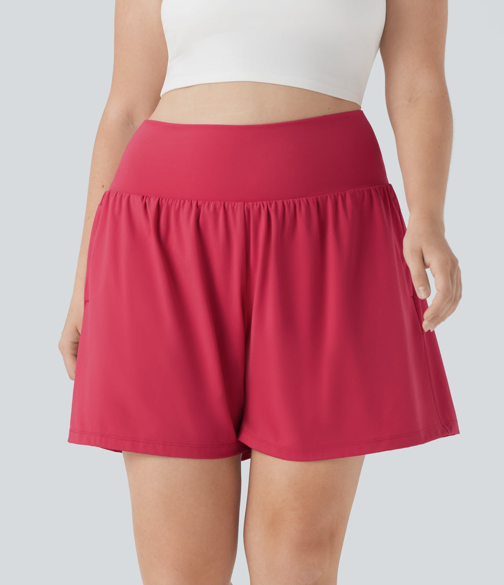 SoftlyZeroTM Airy Super High Waisted 2-in-1 Cool Touch Yoga Plus Size Shorts 7" with Pockets