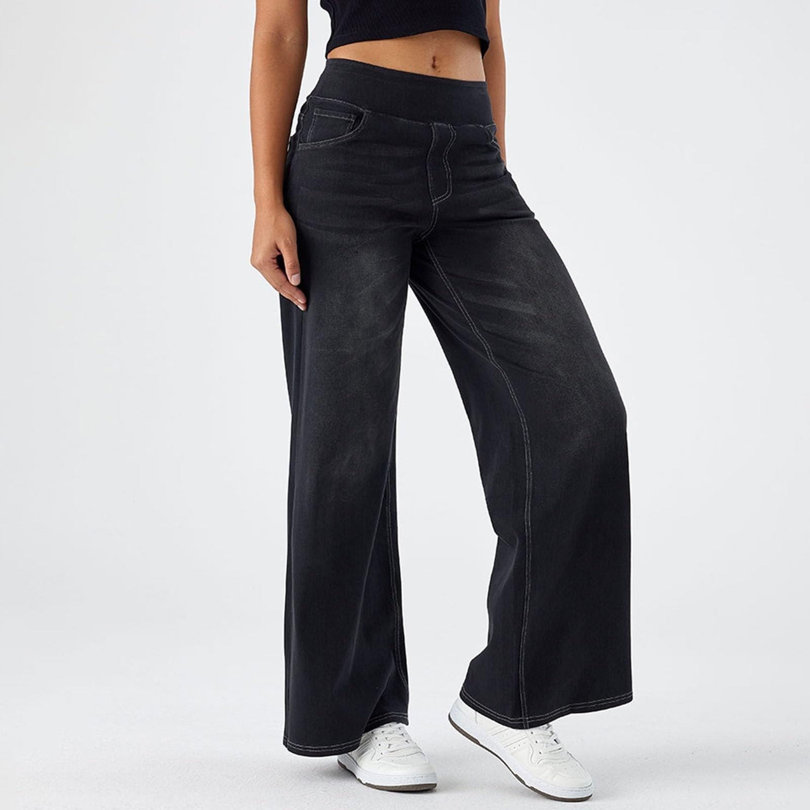 2026🔥FlexTM High Waisted Multiple Pockets Washed Stretchy Knit Casual Bootcut Jeans