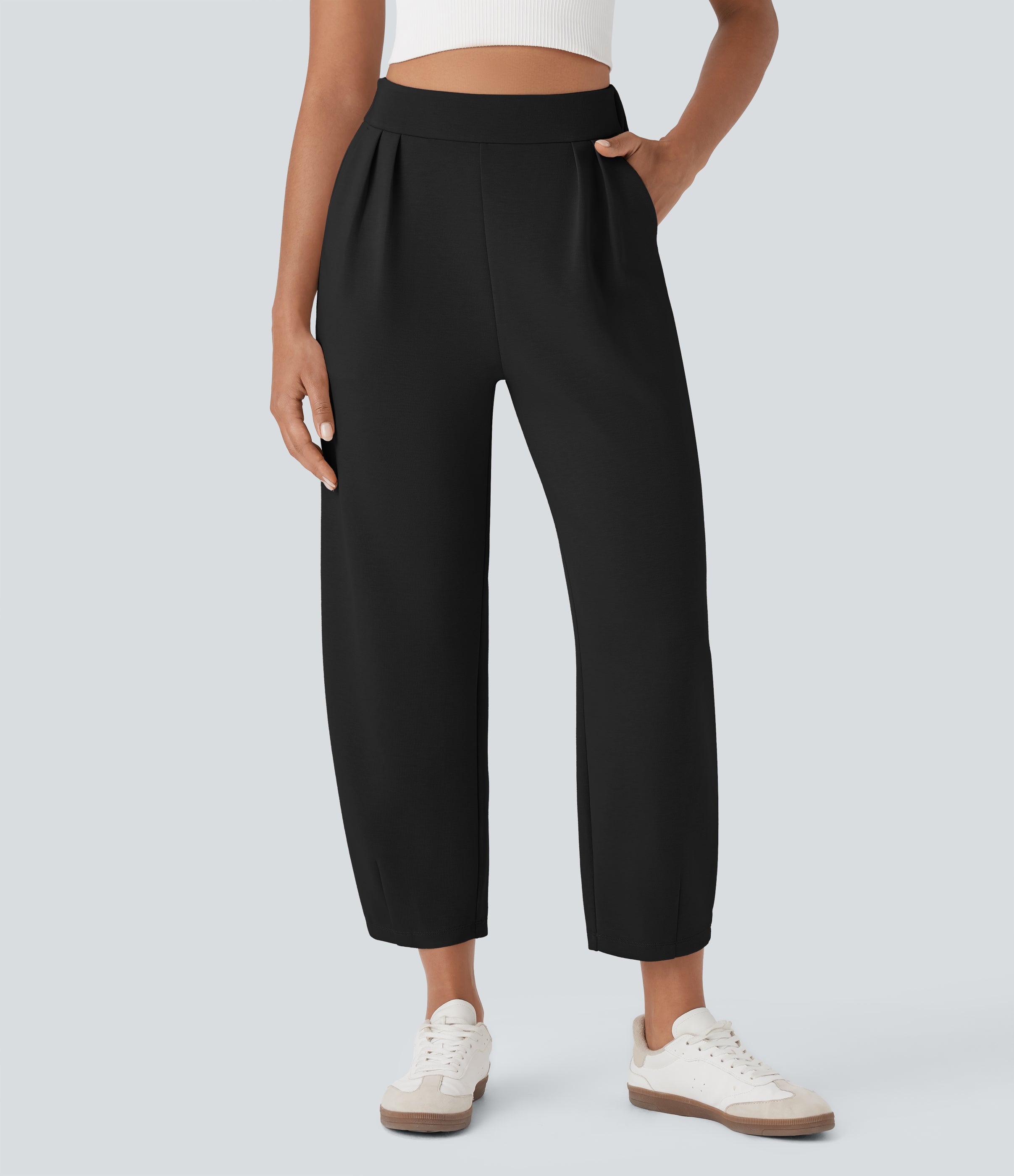 High Waisted Barrel Leg Casual Pants with Pockets