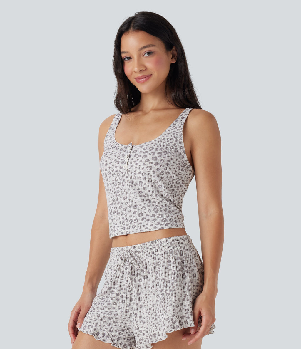 Scoop Neck Leopard Print Lounge Tank Top