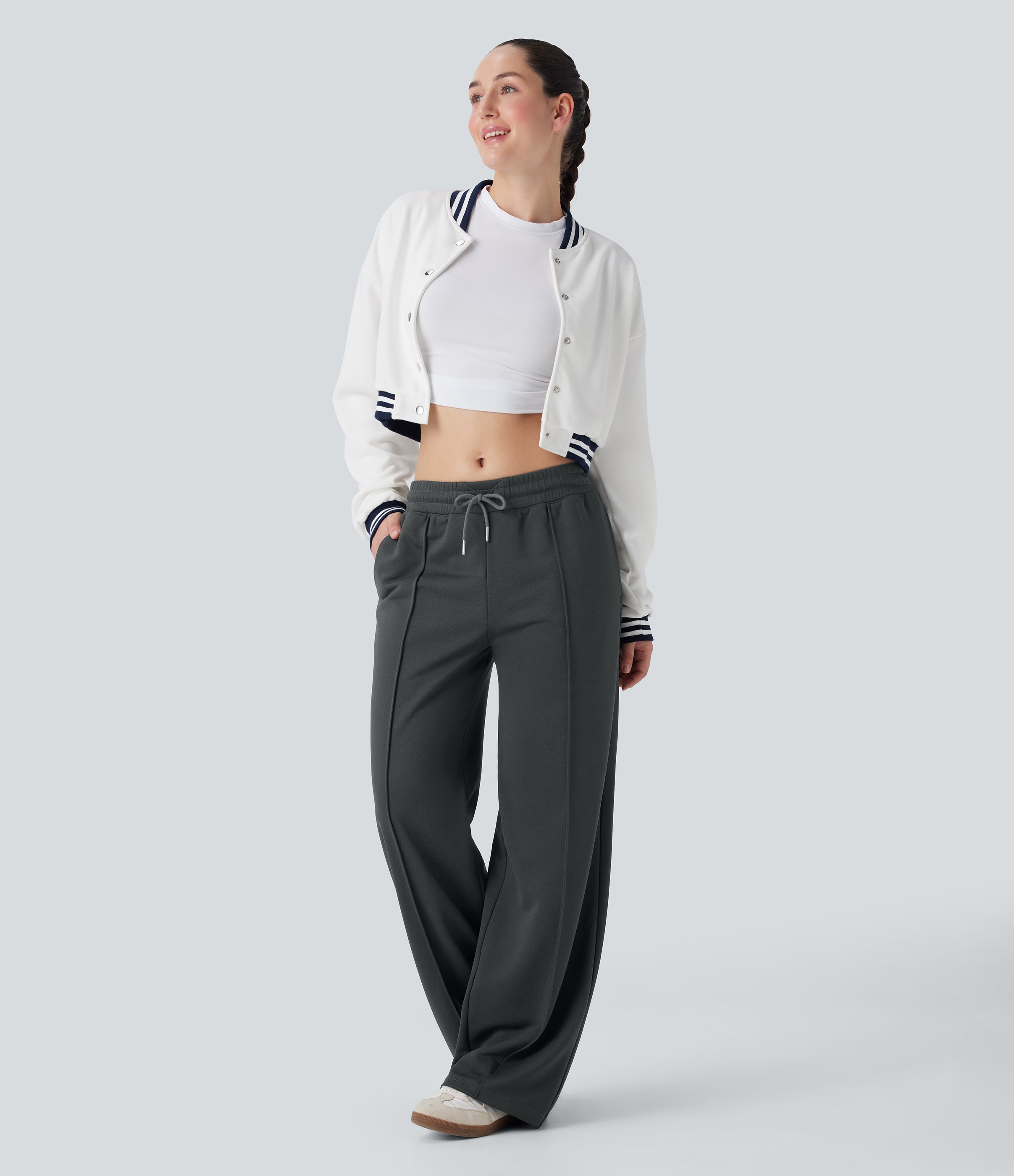 Low Rise Drawstring Wide Leg Casual Pants with Pockets