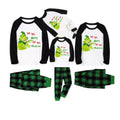 Black Raglan Top Green Plaid Christmas Pajamas Set With Funny Grinch and Holiday Text