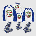 Christmas Family Matching Pajamas-Blue Raglan Top Blue Plaid Pants Pjs Set with Grinch and "Grinchmas Vibes" Print