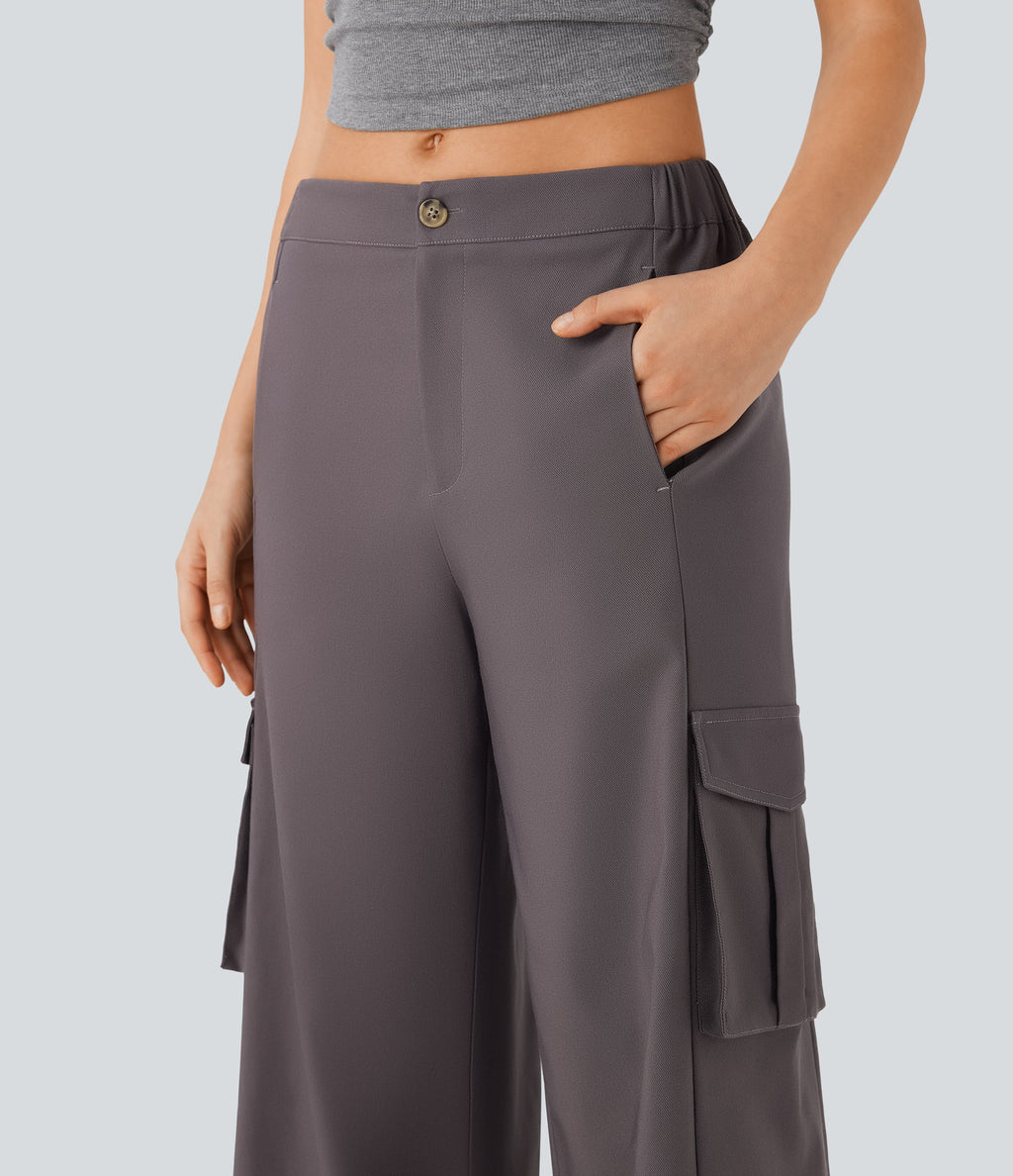 Low Rise Wide Leg Casual Cargo Pants with Pockets