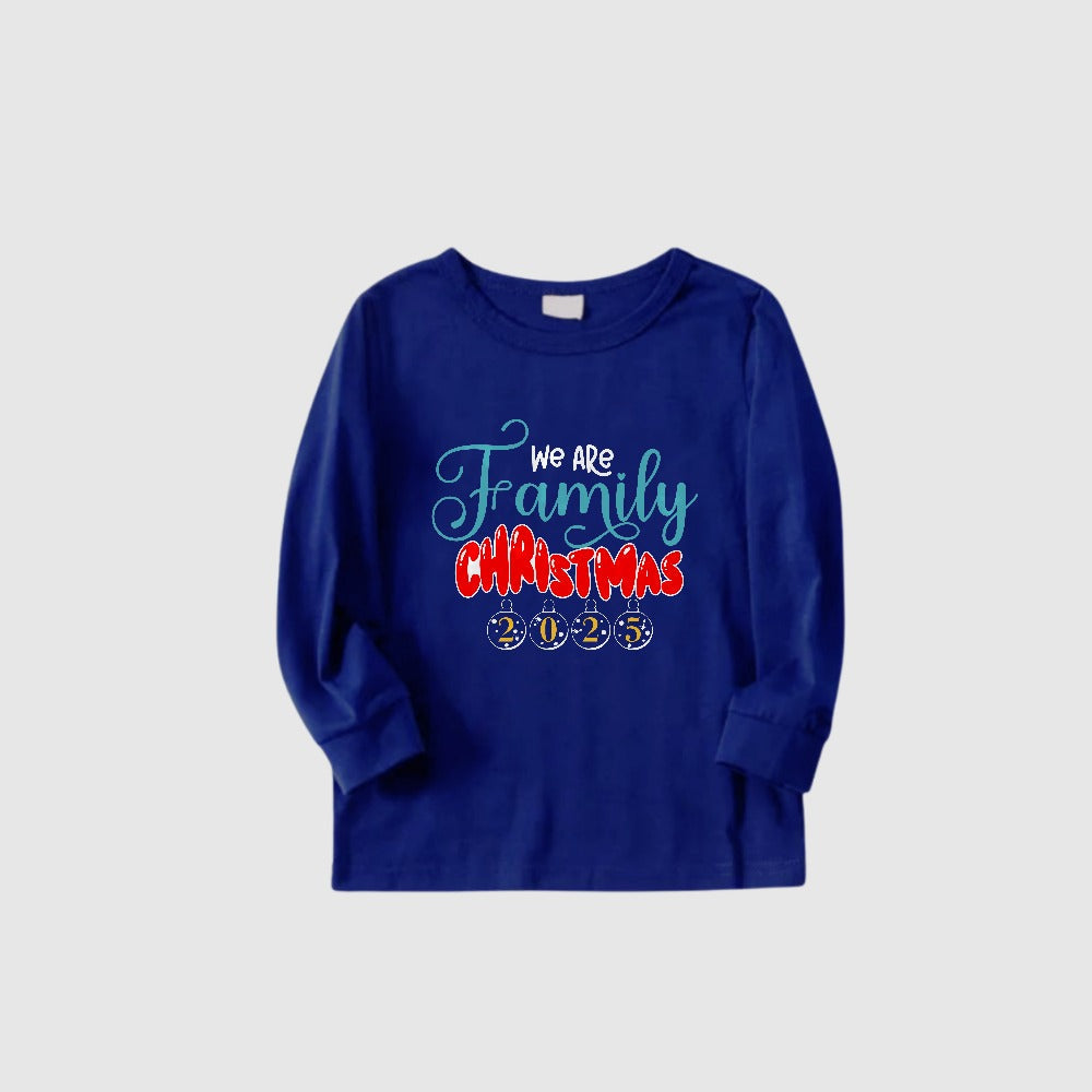 Christmas Family Matching Pajamas-Cozy Blue Pjs Set with "We Are Family Christmas 2025"  Print