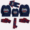 Christmas Family Matching Pajamas-Navy & Red Plaid Pjs Set with "We Are Family Christmas 2025" Colorful Slogan Print