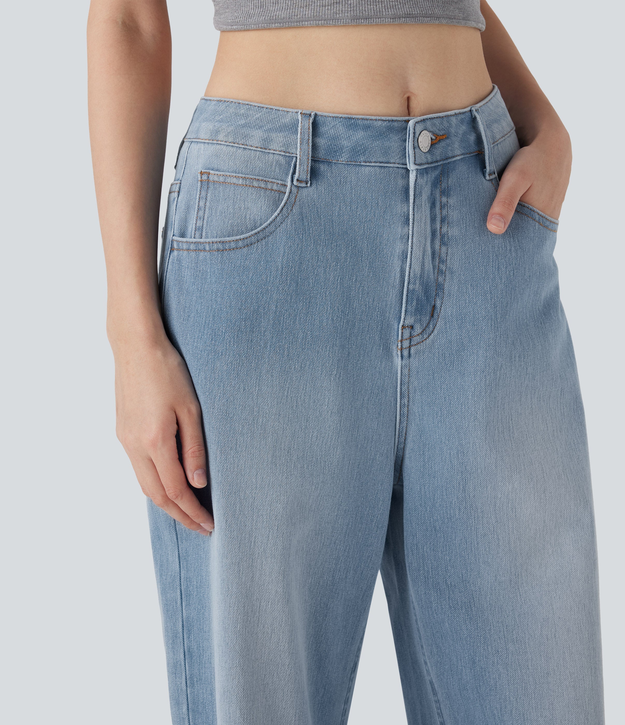 FlexTM Mid Rise Washed Casual Baggy Jeans with Pockets