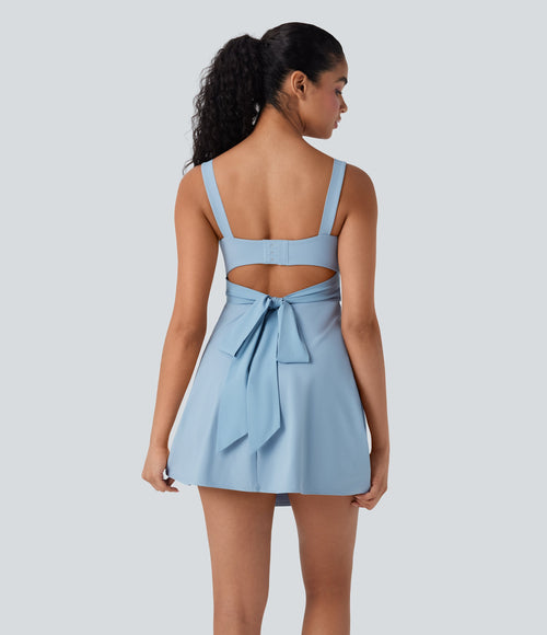 BreezefulTM Push-Up Molded Cups Backless Adjustable Buckle Tie Back Quick Dry Tennis Dress-Easy Peezy