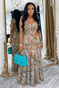 Wide Straps Cinch Waist A-Line Vacation Maxi Dresses-Multicolor