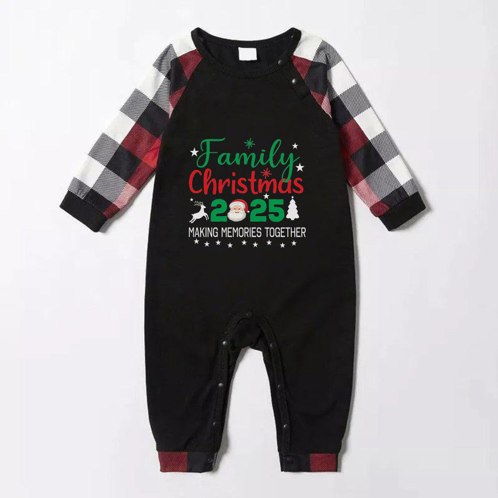 Christmas Family Matching Pajamas-Red and Gray Plaid Pjs set with "Family Christmas 2025" and Santa Pattern Colorful Print