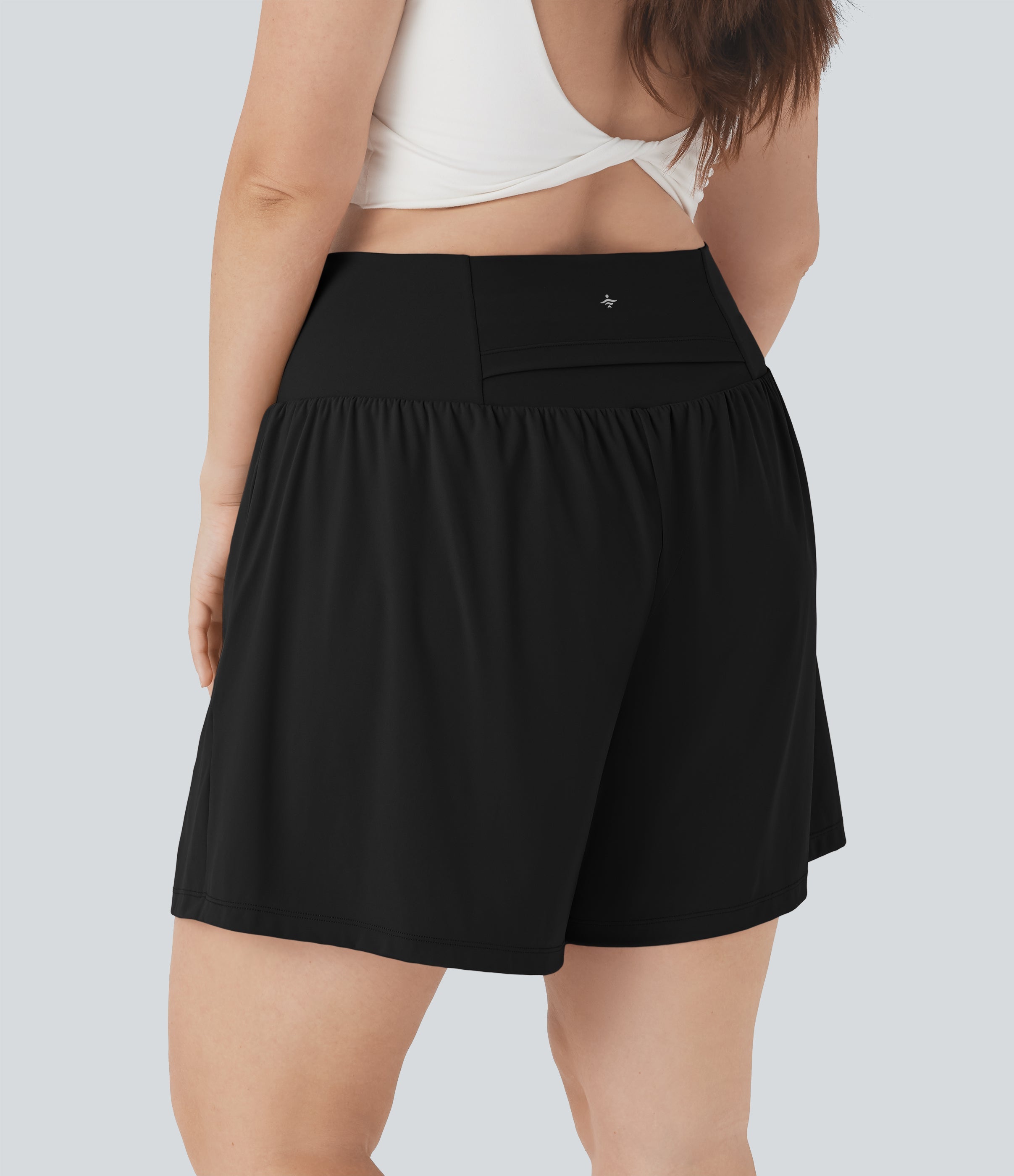 SoftlyZeroTM Airy Super High Waisted 2-in-1 Cool Touch Yoga Plus Size Shorts 7" with Pockets