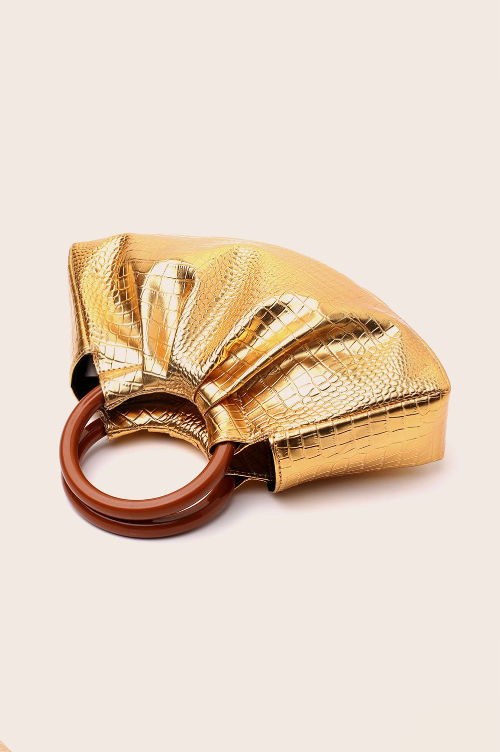 Faux Crocodile Pattern Glossy PU Leather Ruched Handbag