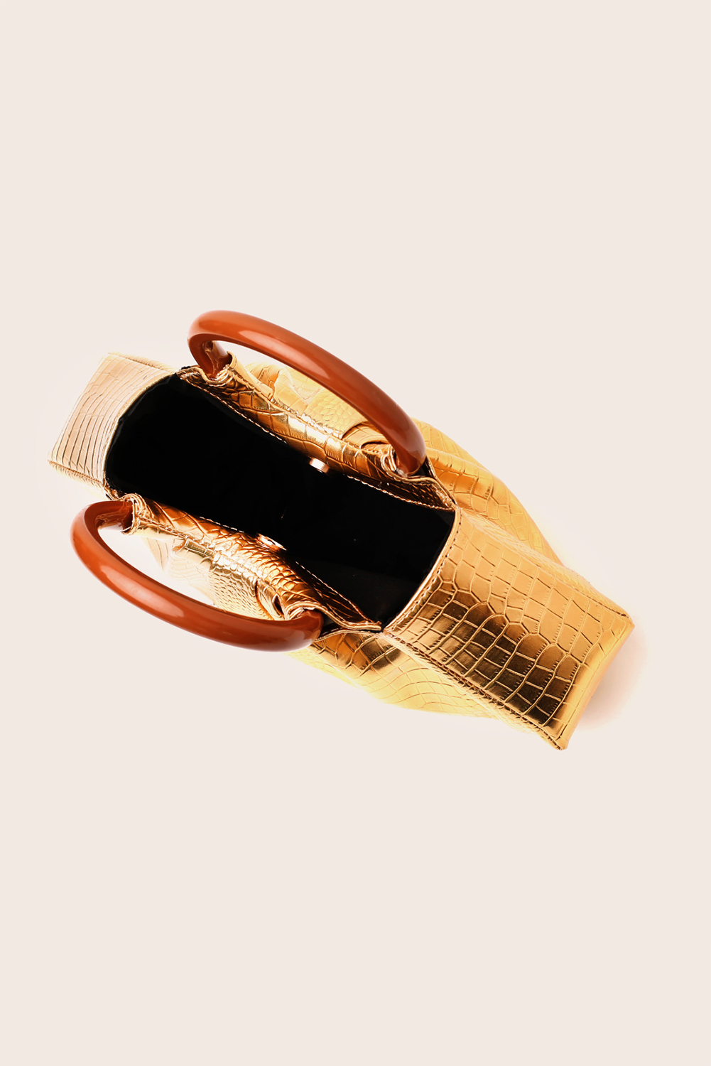 Faux Crocodile Pattern Glossy PU Leather Ruched Handbag
