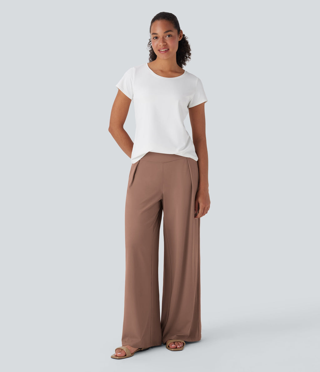 High Waisted Wide Leg Casual Pants with Pockets