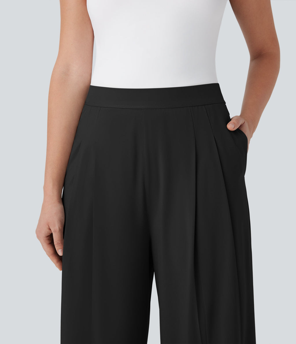 BreezefulTM High Waisted Wide Leg Quick Dry Work Pants with Pockets