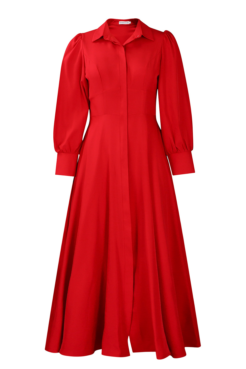 Turndown Collar Long Sleeve Cinch Waist Solid Color Maxi Shirt Dresses-Pink