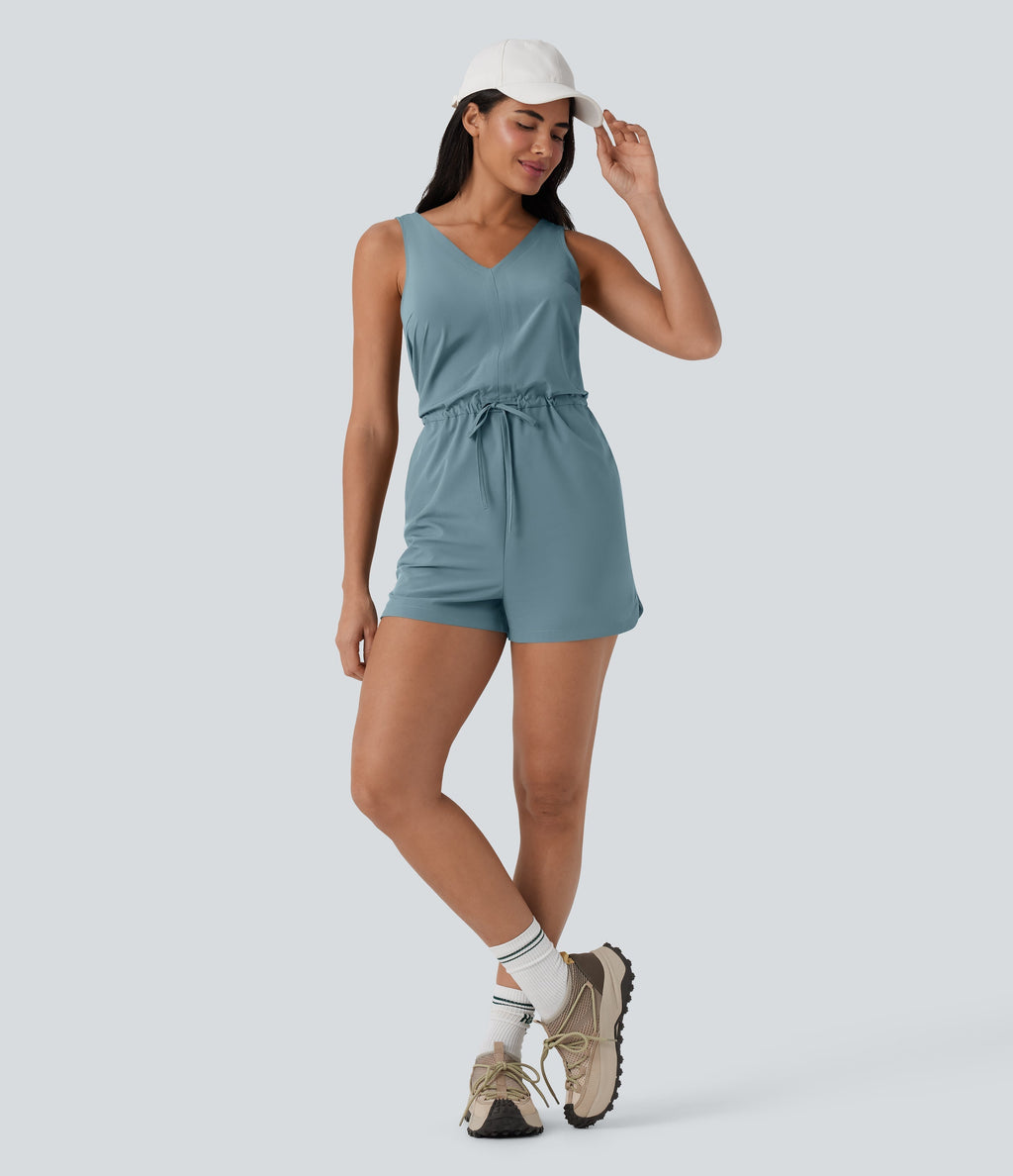 BreezefulTM Sleeveless Cut Out Drawstring Quick Dry Hiking Romper with Pockets
