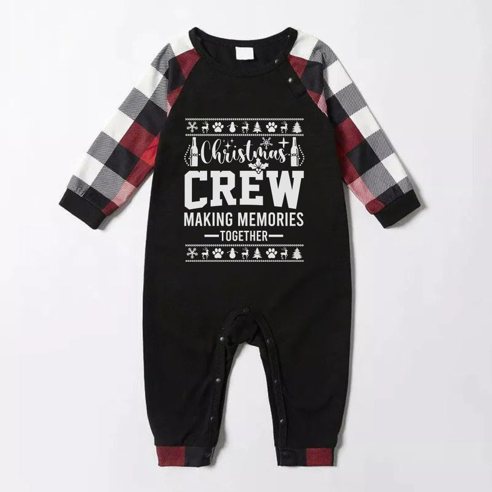 Christmas Family Matching Pajamas-Red and Gray Plaid Pjs set with Slogan and Christmas Pattern Print