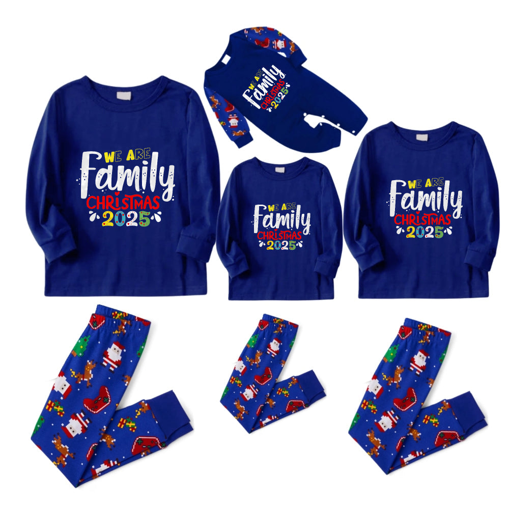 Christmas Family Matching Pajamas-Cozy Blue Pjs Set with "We Are Family Christmas 2025" Artistic Font Print