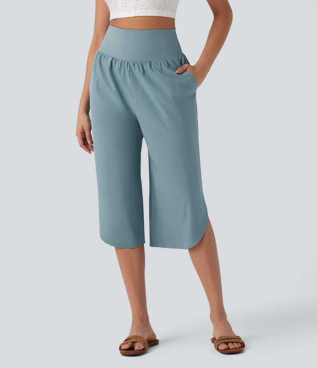 BreezefulTM SoCinched High Waisted Tummy Control Hem Quick Dry Capri Pants with Pockets
